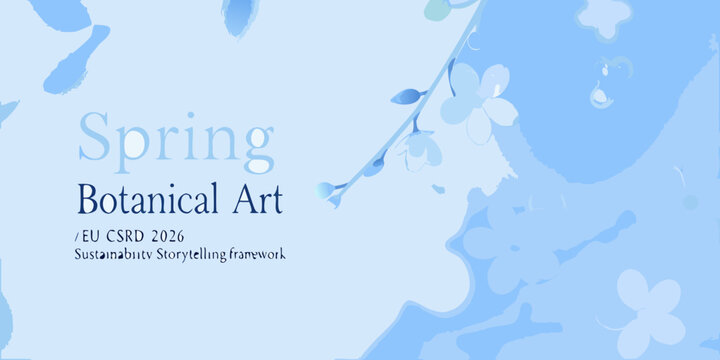 Soft blue spring floral design with text and watercolor effects