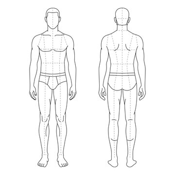 Male Body Template Front Back Views Fashion Design and Medical Vector Mockup