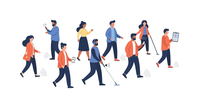 People Walking with Smart Devices, Navigating Connected Urban Space: Concept of Digital Technology, Location Services, and Modern Lifestyle