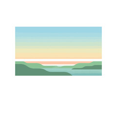 Minimalist Landscape Illustration with Gradient Sky and Rolling Hills