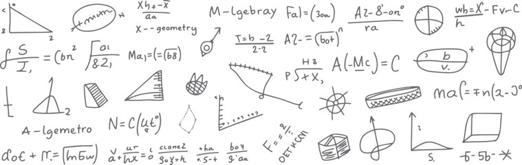 Hand drawn mathematical equations and geometric shapes on a white background mathematics formula 4 geometry