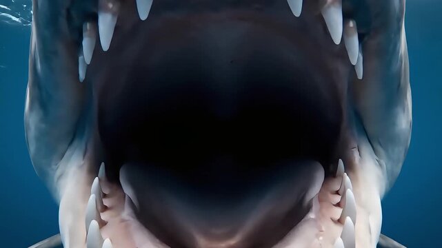 Great White Shark Approaching and Opening Jaws Underwater