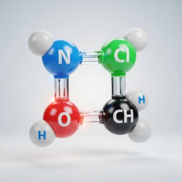 Molecular structure of chloramine with nitrogen oxygen carbon hydrogen and chlorine atoms