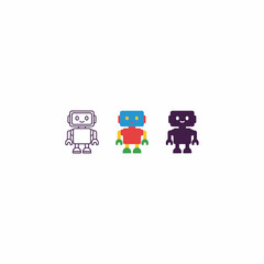 Fototapeta premium Robot Character Icons Set in Flat and Line Style