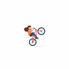 Naklejka premium Girl doing wheelie stunt on red bicycle vector illustration