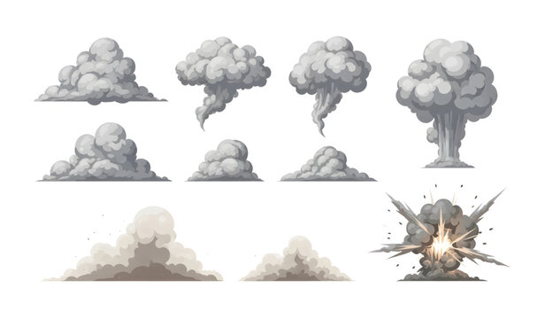 Collection of Explosion Cloud Smoke Mushroom Atomic Blast.