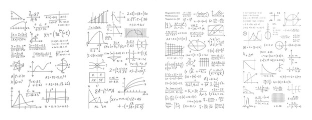 Fototapeta premium Hand drawn mathematical equations and graphs on white paper mathematics calculus algebra