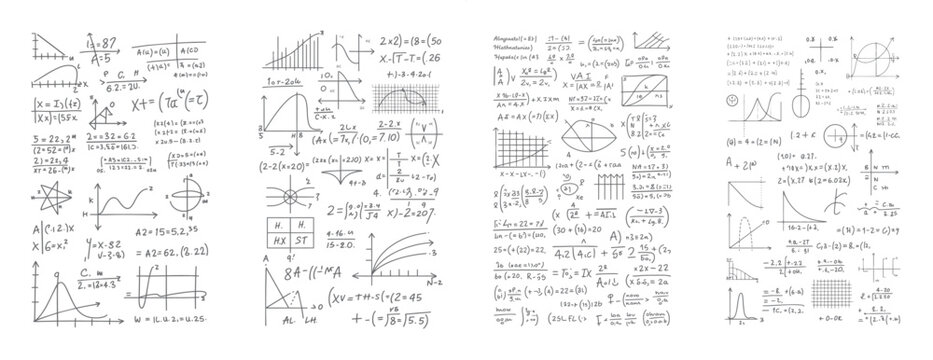 Hand drawn mathematical equations and graphs on white paper mathematics calculus algebra