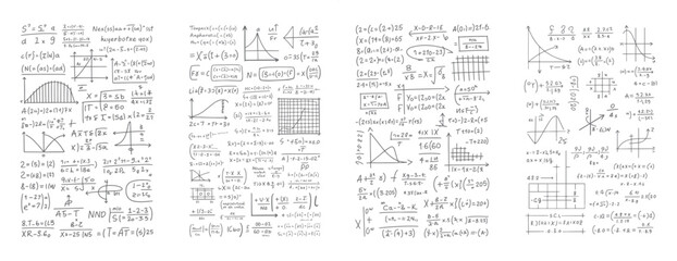 Obraz premium Hand drawn mathematical equations and graphs on white paper with various formulas and diagrams mathematics