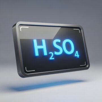 Glowing blue sulfuric acid chemical formula on screen