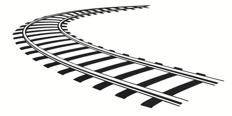 A detailed illustration of a curved train track with wooden sleepers © AF