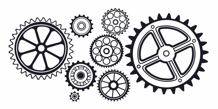 A complex arrangement of interlocking gears in a circular pattern