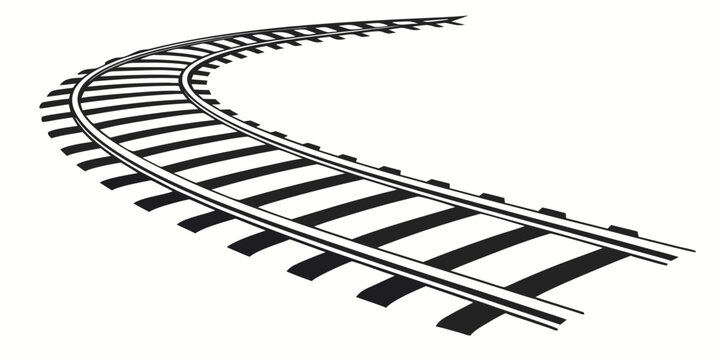 A detailed illustration of a curved train track with wooden sleepers