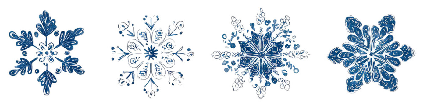 Colorful Christmas themed decorations featuring snowflakes, Santa Claus, reindeer, gifts, and more on a transparent background for festive designs