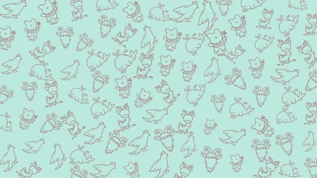 A vibrant and playful animal pattern featuring diverse creatures, perfect for creative projects, wallpapers, textiles, and vibrant backgrounds.