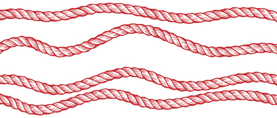 Pink pastel wavy rope border lines. Horizontal twisted string divider set. Continuous nautical cord layout background. Flat vector editable EPS illustration element.  © MH HASIB
