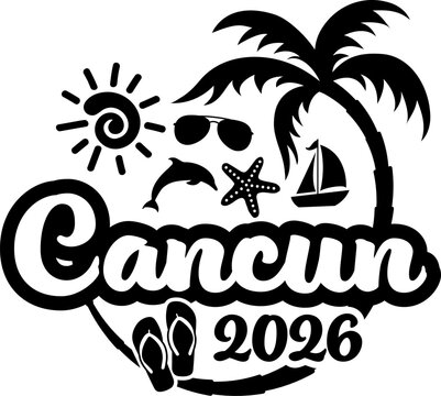 Cancun 2026 with Vacation and Trip Elements - Palm Tree Sunglasses Dolphin