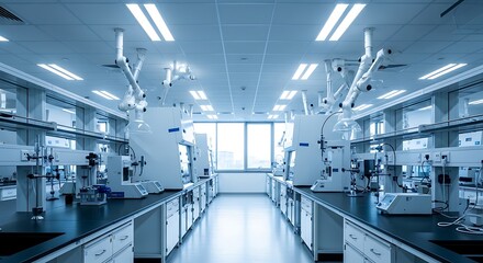 Obraz premium Modern science lab with bright lighting, clean workstations, and equipment