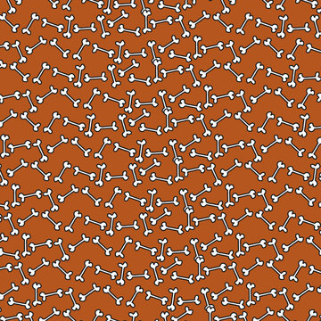 Cute Dog Bone Seamless Pattern &ndash; White Cartoon Bones on Brown Background, Pet Themed Repeat Design
