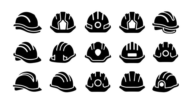 Industrial safety hard hat icon set for engineering and construction projects
