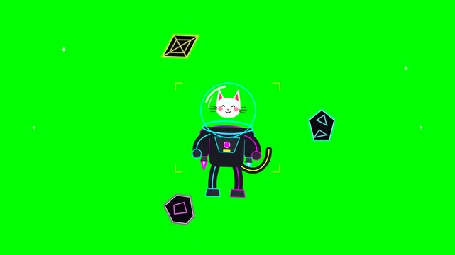 Cosmic Cat Astronaut Icon Set and Space Elements Bundle