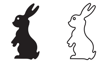 Obraz premium Rabbit Silhouette and Outline Bunny Icon Set. Minimal illustration showing black rabbit silhouette and bunny outline useful for logos, Easter graphics, stencils, icons and simple design projects.