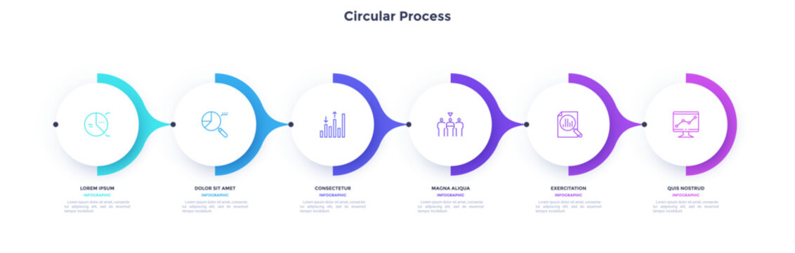 Informative circular process infographic chart for business startup demonstration. Ecology infochart with thin line icons. Instructional graphics with 6 steps sequence design for web pages