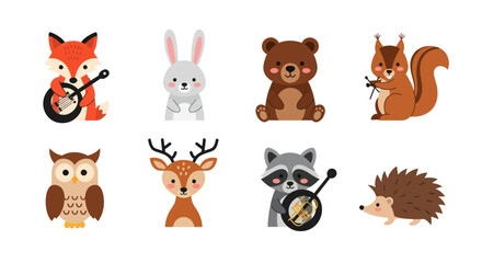 Fototapeta premium Cartoon forest animals playing instruments