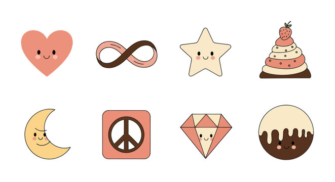Cartoon icons set with various cute symbols