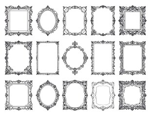Obraz premium Collection of ornate frames with intricate, swirling line art forming various shapes and detailed designs