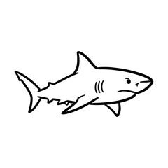 Hand-drawn black and white shark sketch swimming in ocean waves illustration