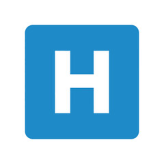 Fototapeta premium Blue hospital sign icon with white letter H, symbol for healthcare and medical services