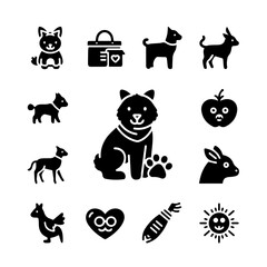 Fototapeta premium Cute Animal Icons Dog, Cat, Bunny, Horse, and More