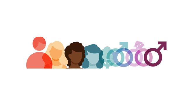 Gender Identity Spectrum with Diverse People Icons and Symbols