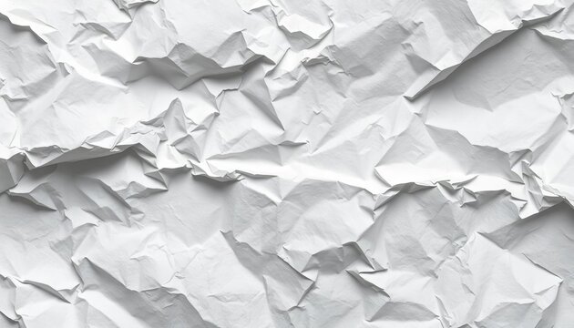 Close-up of crumpled white paper texture, showing deep creases and shadows,  distressed,  minimal