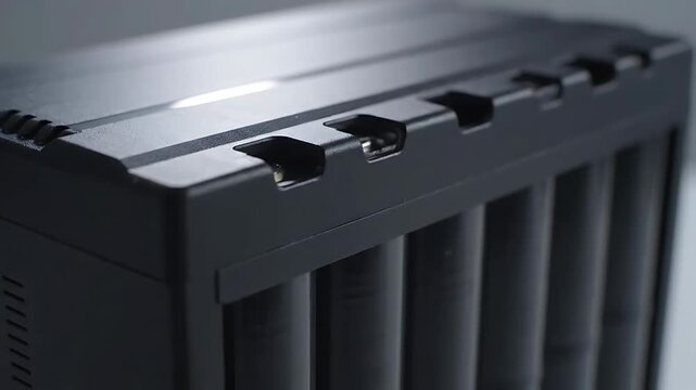 Closeup Shot of Dark Grey Industrial Battery Bank Terminals