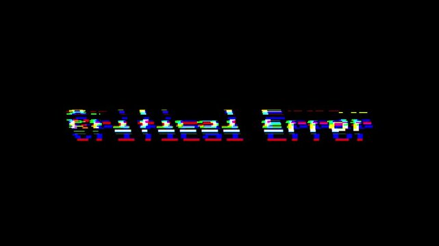 Critical Error. 8-bit pixel text animation with dynamic glitch distortion. Black background for different overlay blending mode