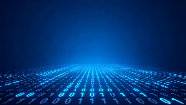 Digital binary code pattern on blue background
