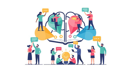 Naklejka premium Creative Team Collaboration and Idea Generation. Diverse Group Brainstorming, Problem Solving, and Knowledge Sharing.