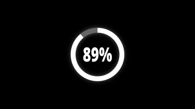 Abstract pie chart with 89 percent progress bar animation. Pie chart business and finance visual data representation for sales and statistics on black background. 4k video	
