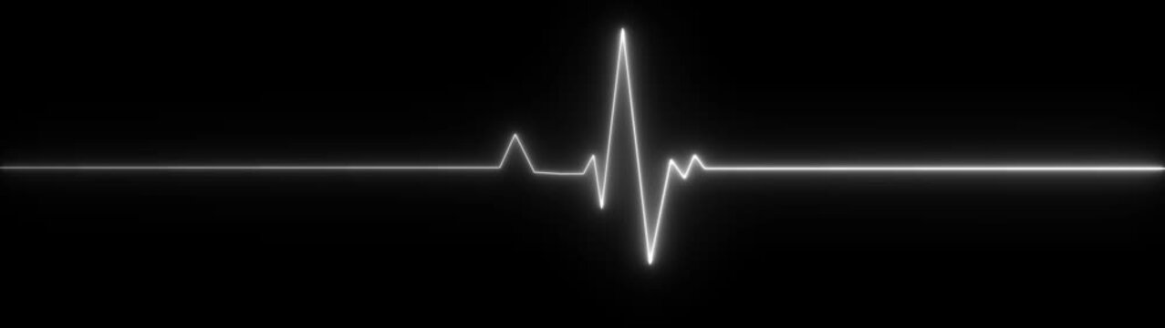 White electrocardiogram line on a black background representing a heartbeat Keywords: electrocardiogram, ecg, ekg, heartbeat, heart rate, pulse, medical, health, life, vital signs, monitor