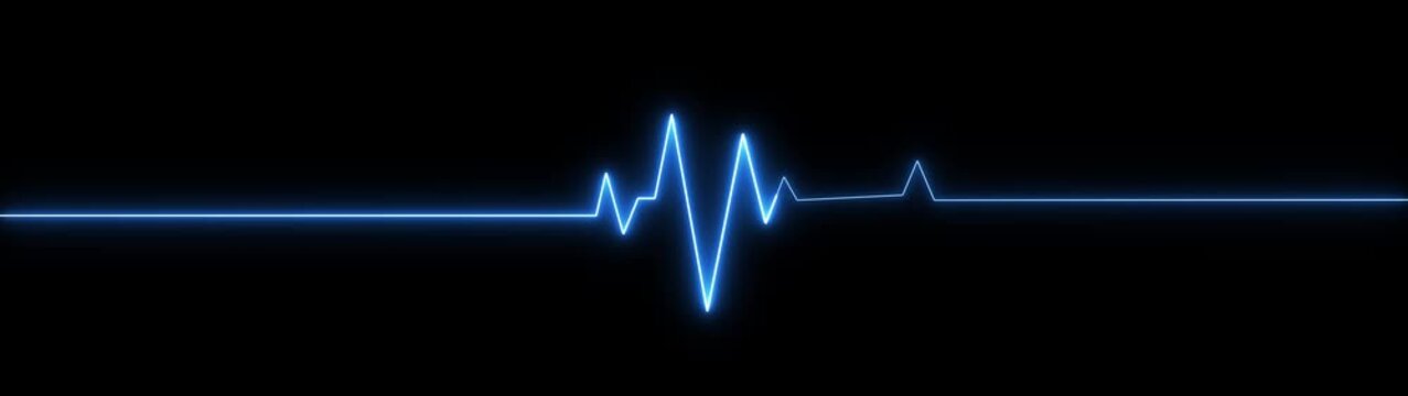 Electric Blue Neon Heartbeat Line on Black Background electrocardiogram pulse