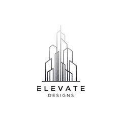 Obraz premium Minimalist Line Art City Skyline Buildings Logo on Isolated White Background