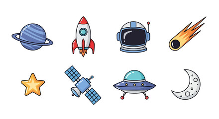 Cartoon space elements rocket planet and more © Insto