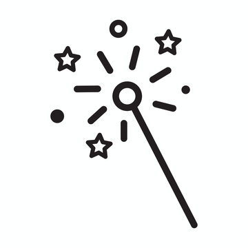 Fireworks Sparkler Icon with Stars and Burning Tip