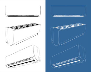 Isometric Perspective Wall Mounted Split Air Conditioner Indoor Unit Technical Drawing Blueprint