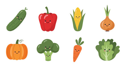Fototapeta premium Cartoon vegetables collection on white background