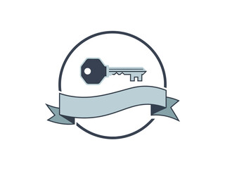 Fototapeta premium Vintage Key Emblem with Ribbon Graphic Element.