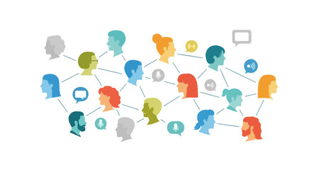 Fototapeta premium Social Network & Digital Communication: Diverse People Connecting Online. Community, Teamwork, and Discussion Concept.