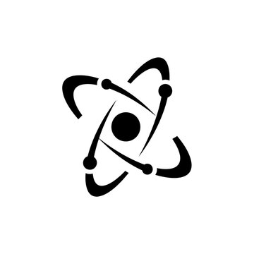 Abstract atom icon with orbiting electrons on white background
